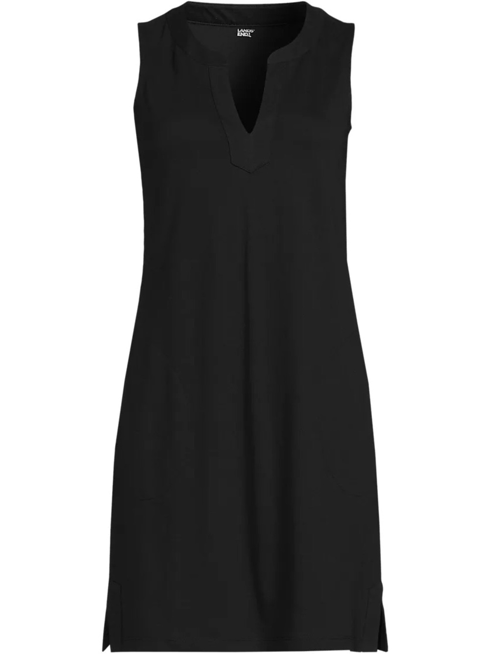 Lands' End Black Sleeveless V-Notch Shift Dress